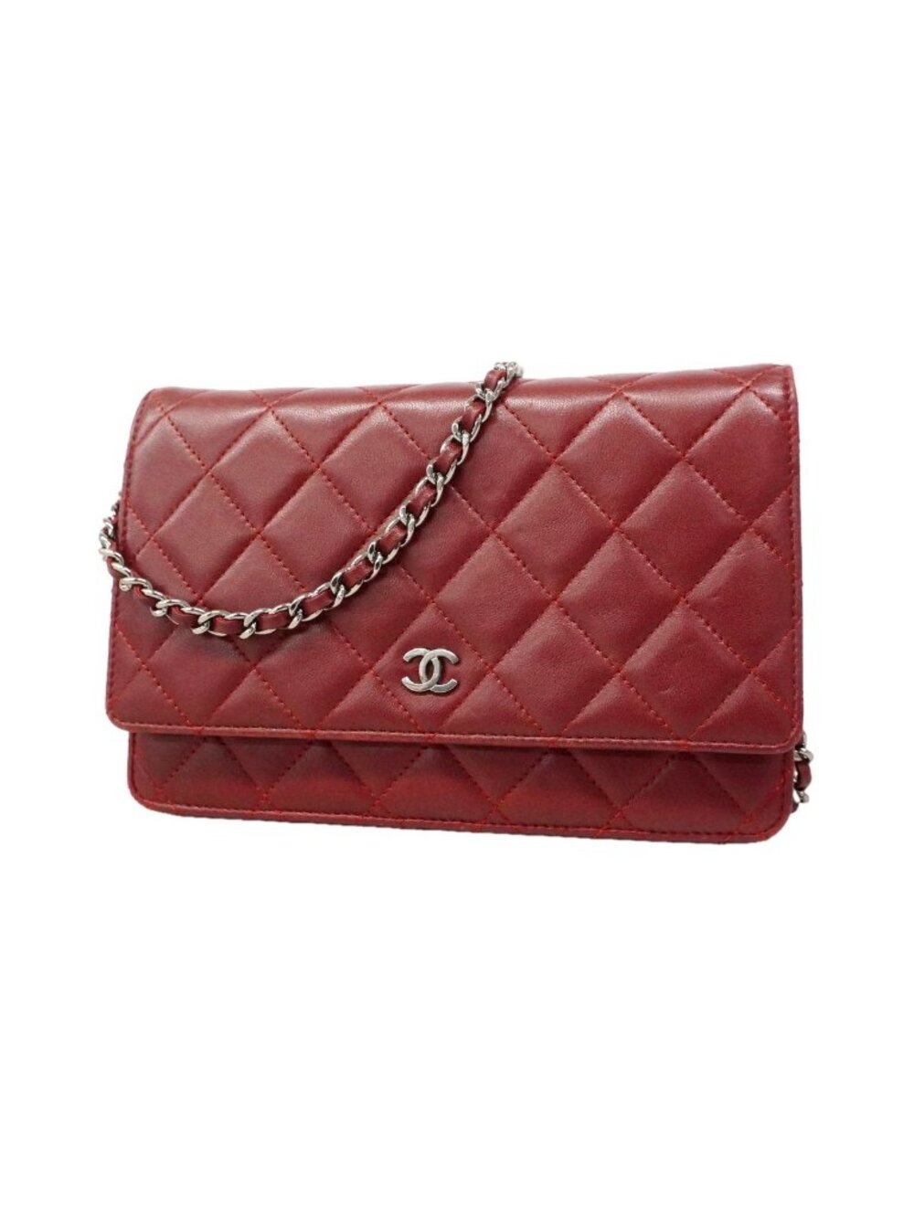 Chanel Wallet on Chain Quilted Lambskin Bordeaux Silver Shoulder Bag